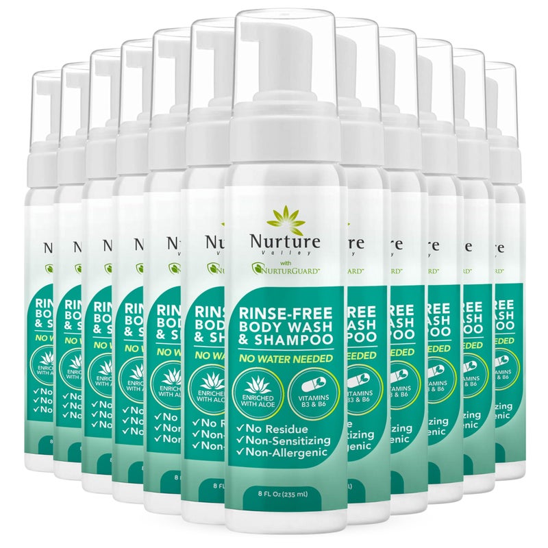 Nurture Valley Nurture Rinse Free Body Wash & Shampoo w/Aloe | Hospital Grade Hair & Body Waterless Cleansing Foam | Women, Camping, Elderly & Hospital Patients | Shower Bath Hand Soap for Sensitive Dry Skin - Image 1
